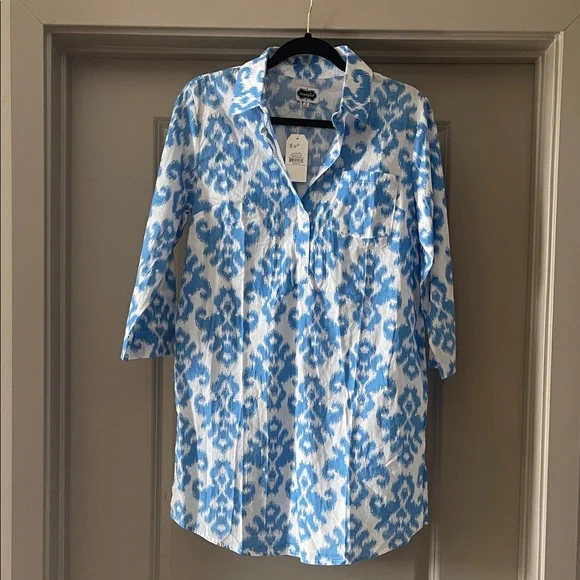 NWT Mud Pie Blue and White Patterned Women’s Swimsuit Coverup - Size Small - Picture 1 of 3